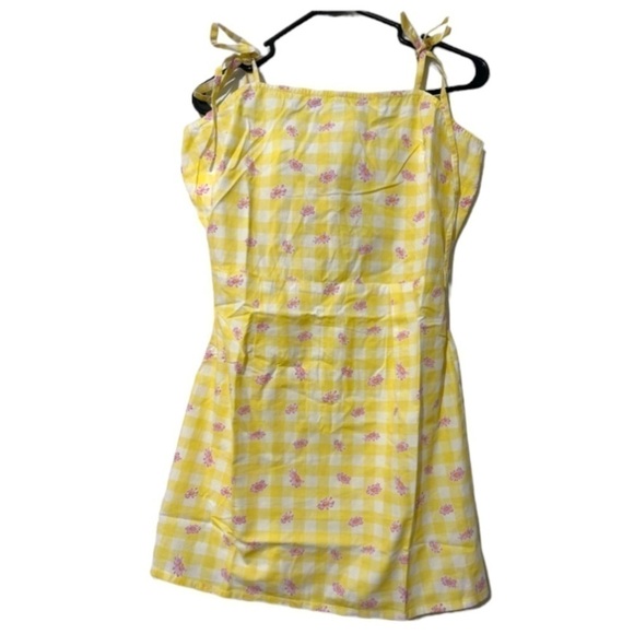 NWT INFLUENCE ASOS TIE BACK MINI DRESS IN YELLOW GINGHAM FLORAL-MULTI Sz 8/ M - Picture 3 of 7